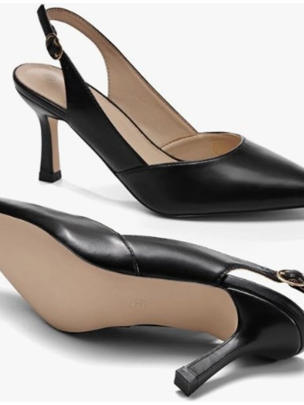 Black Women's Slingback Kitten Heels Closed Pointed Toe Backless Wedding Party - Picture 5 of 7
